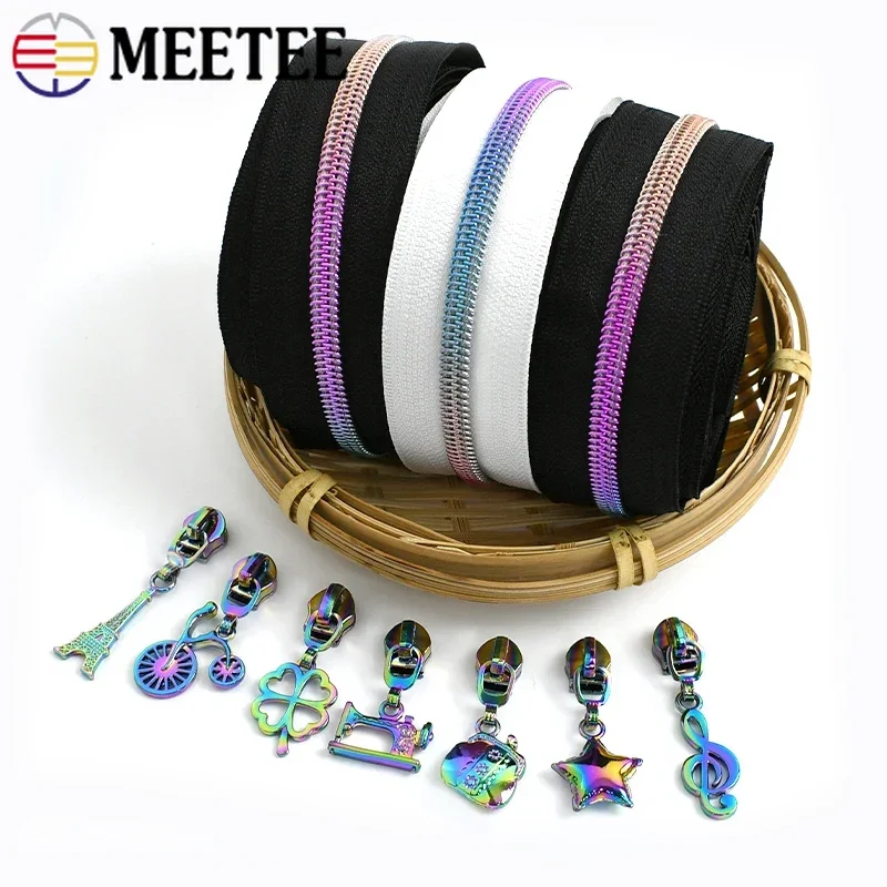 

1-5M Meetee 5# Colored Nylon Zippers with Zips Slider for Bag Pocket Closure Zipper Puller Zip Repair Kit DIY Sewing Accessories