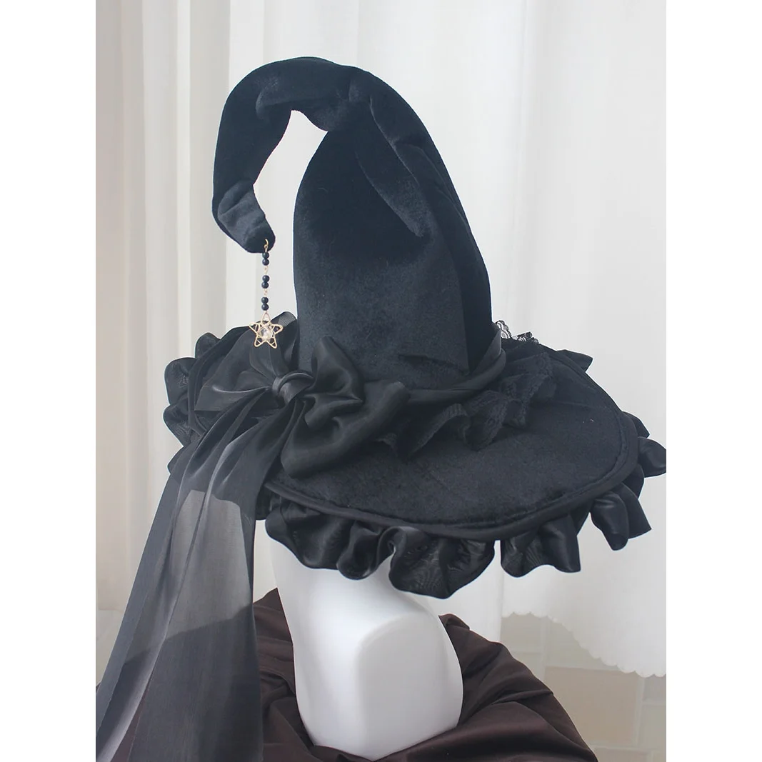 手作りロリータ黒ハロウィン魔女レイシボネット BNT 帽子かわいいレースの弓 Bnt ヘッドギア女性クリップヘアアクセサリー女の子