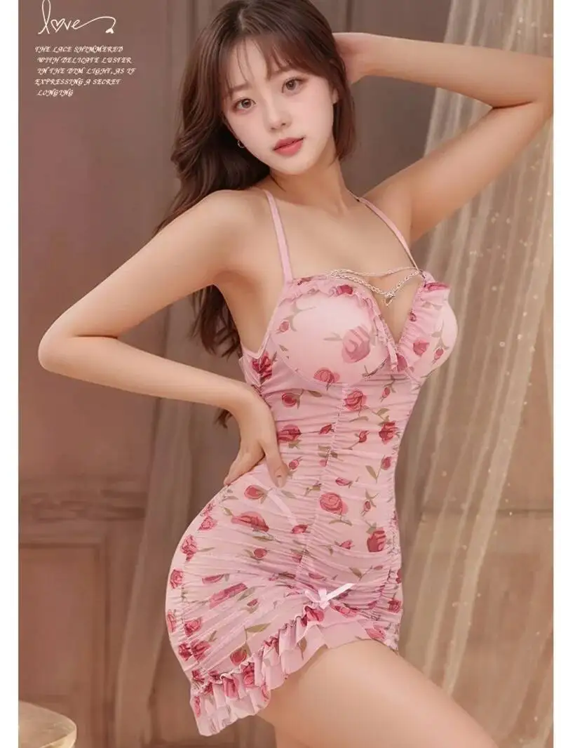 Sexy pour les femmes coupe basse profonde V pur désir Floral discothèque Disco Camisole dentelle robe moulante chemise de nuit douce Mini robe M6E6