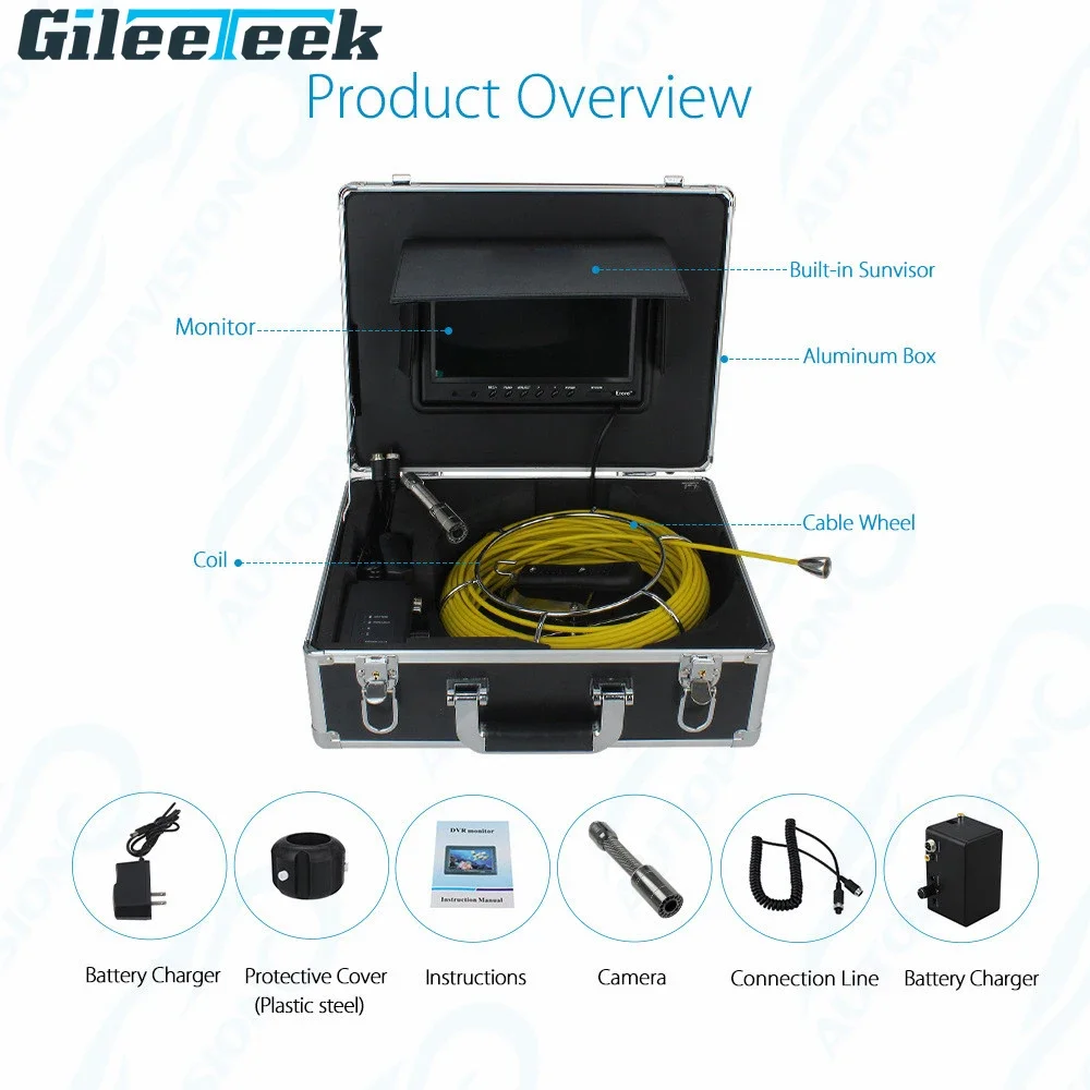 WP70  Endoscope Inspection Camera 100m Cable 7inch TFT LCD MONITOR 6.5/17/23mm Lens WIFI Connection Support DVR Recording Video