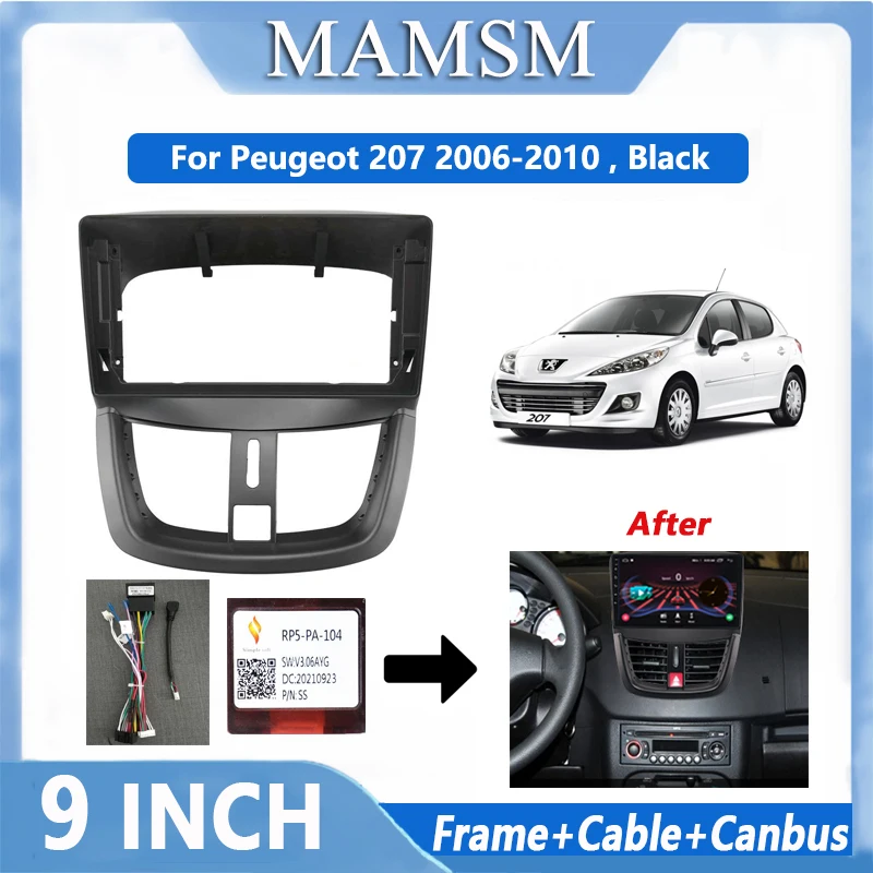 

9 Inch 2 Din Android Head Unit Car Radio Frame Kit For Peugeot 207 2006-2010 Stereo Dash Fascia Trim Bezel Faceplate