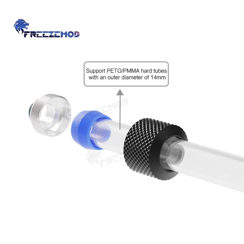 

FREEZEMOD OD14 мм жесткий фитинг для труб с защитой от выключения для труб PETG/PMMA/металлической, встроенная силиконовая втулка, 4 цвета