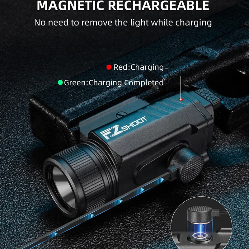 

2000 Lumen Pistol Light Quick Release Magnetic Rechargeable Adjustable Slide Rail Picatinny Strobe Mode For Home Defense Hunting