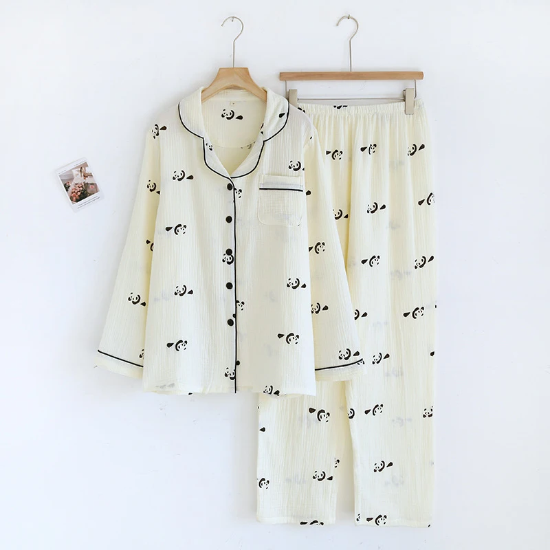 Womens 2-Piece Pajama Set - Double Gauze Cotton Sleepwear, Long Sleeve & Long Pants Relaxed Fit, Lightweight & Breathable Sprin
