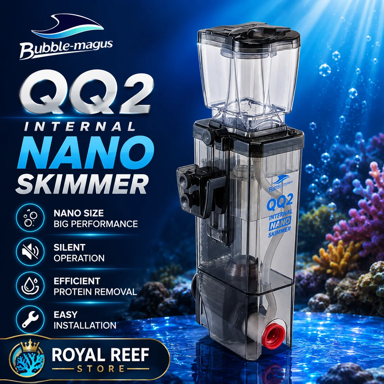 Bubble Magus QQ2 New QQ AC 220-240V Professional Low Energy Needle Wheel Impeller Internal Protein Skimmer for Small Saltwater