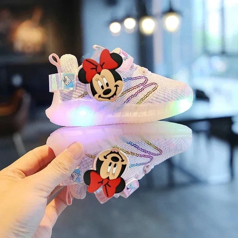 

Disney Minnie Mickey mouse childrencartoon boys girls non-slip soft sole LED casual shoes student sports running shoes