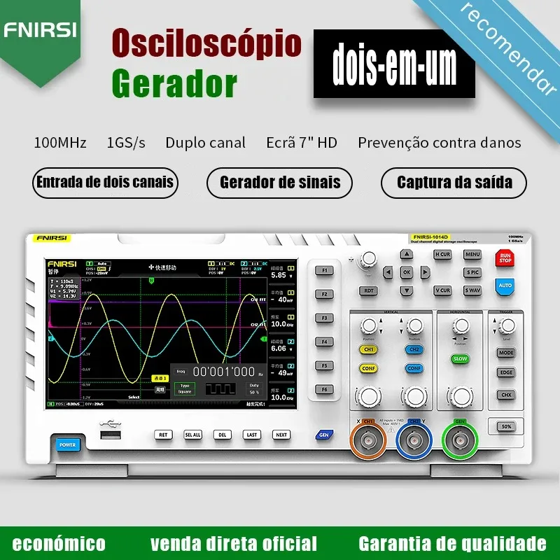 Oscilloscope numérique FNIRSI 1014D 2 en 1, générateur de signal à double canal d'entrée, bande passante analogique 100 MHz*2, fréquence d'échantillonnage 1 GSa/s