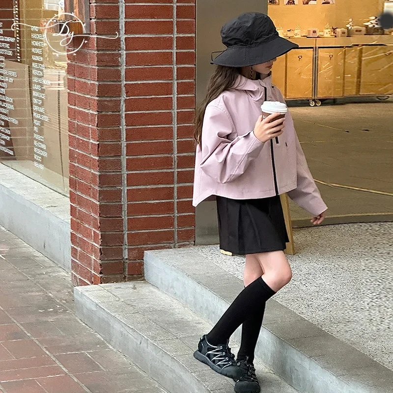 Girls Fashion Coat Children 2024 New Autumn Collection Simple Casual Style All-match Girls Coat Korean Simple Style Clothes