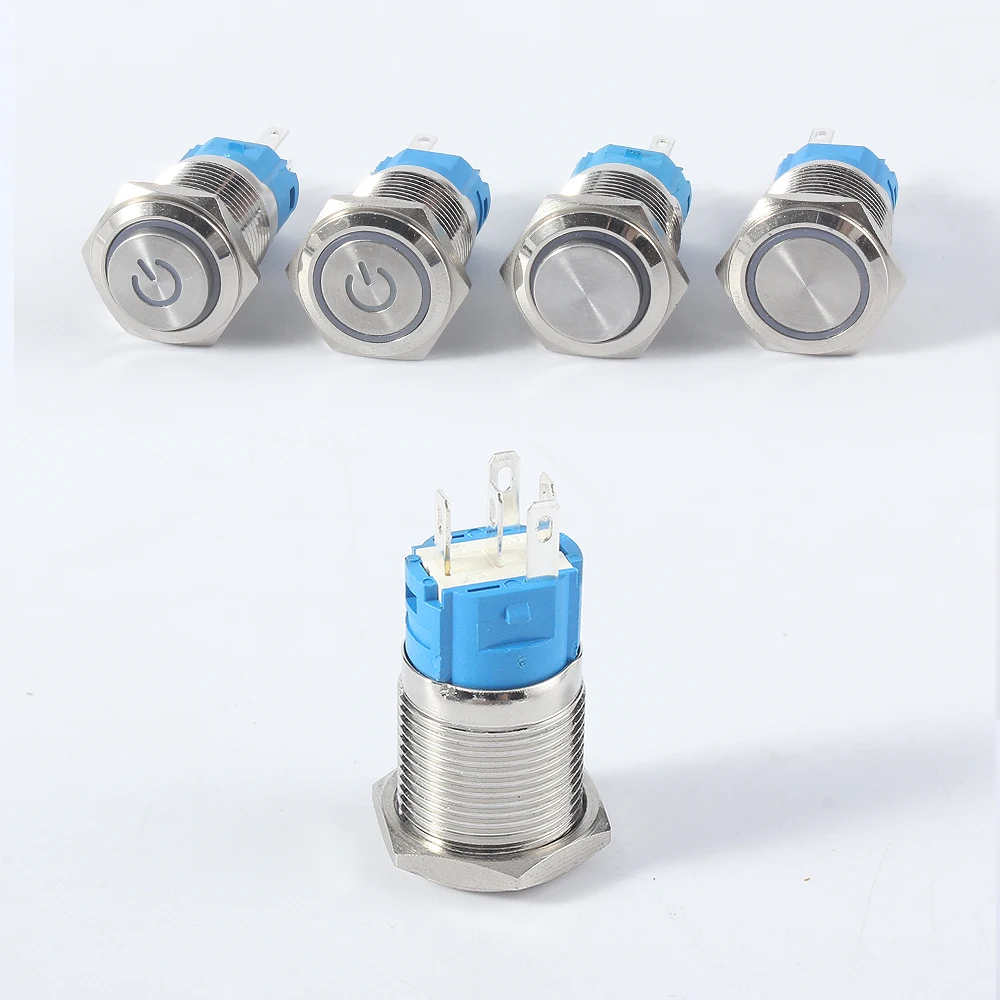 16mm Push Button Switch Latching Momentary Metal Power Press Push Button LED Waterproof 5v 12V 220V Bell Ring Car Engine