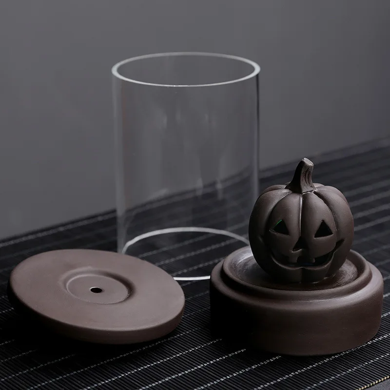 Creative Pumpkin Backflow Incense Burner Purple Clay Ceramic Zen Holder For Indoor Home Aromatherapy Use