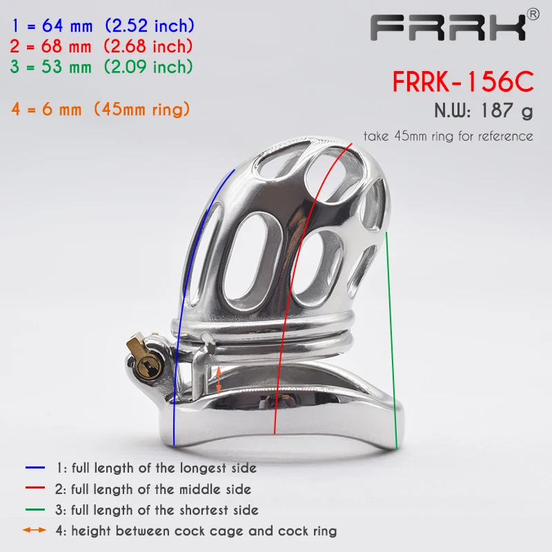 FRRK 60mm Long Chastity Cage Open Head Stainless Steel Lock Cock Down Metal Penis Rings BDSM Devices Adults Toys Sex Shop