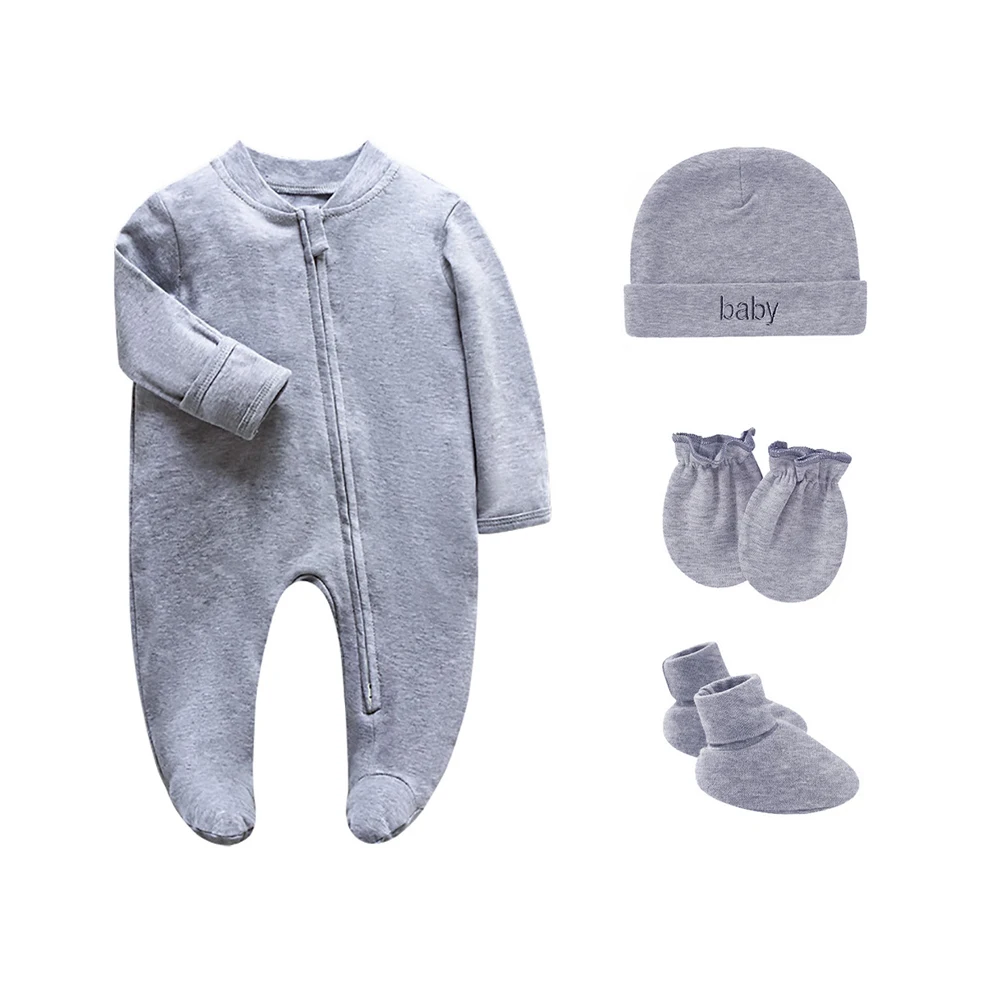 

Newborn Footed Pajamas Zipper Girl and Boy Romper Long Sleeve Jumpsuit Cotton Solid White Fashion 0-12 Months Baby Clothes