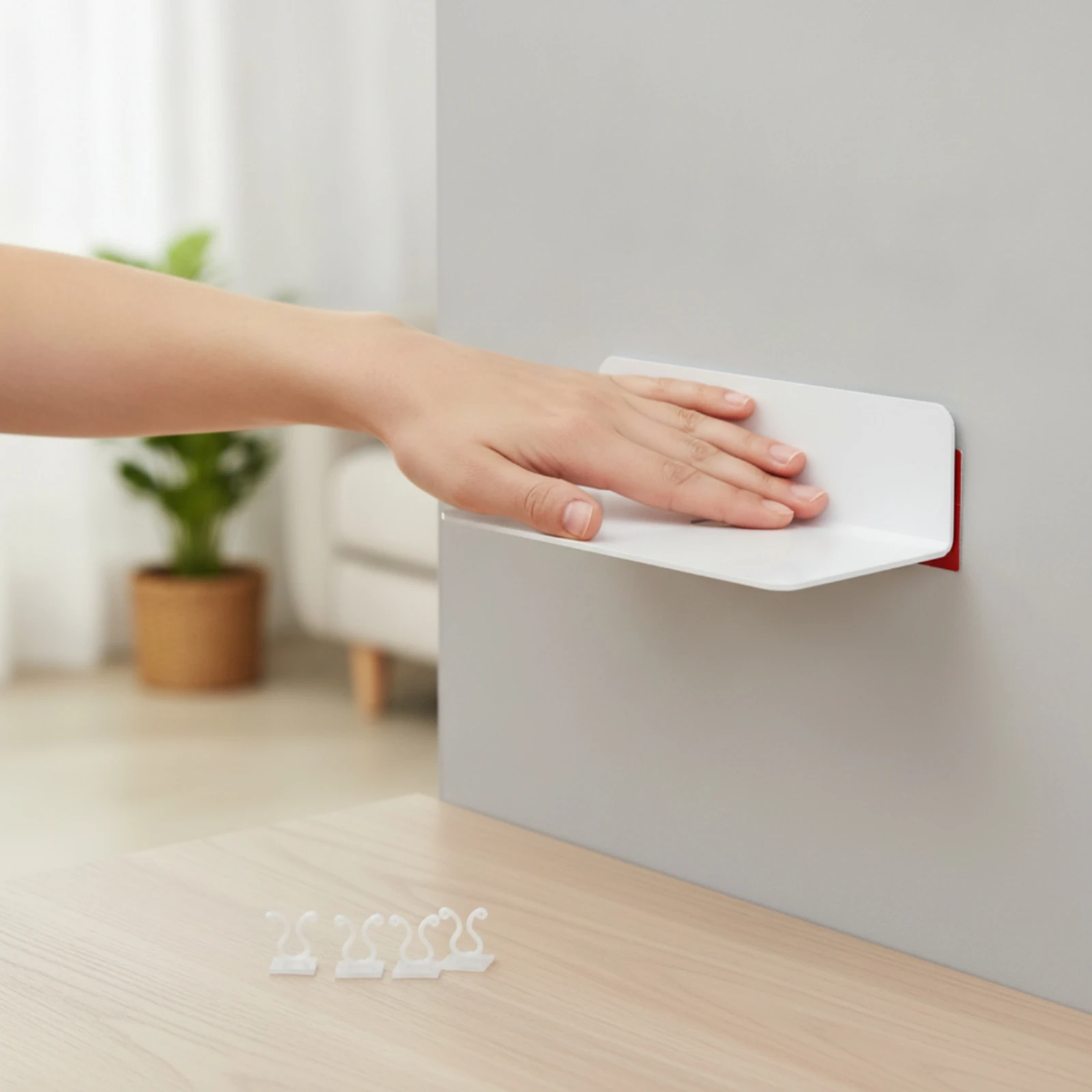 2 Pieces L-Shaped Wall-Mounted Shelf Sturdy White Metal Wall Shelf with Cable Pass-Through Compact Modern for Bedroom, Kitchen