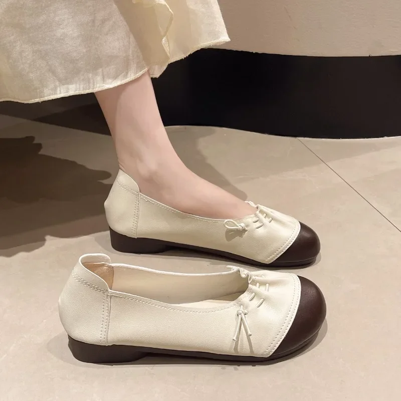 Chaussures en Cuir à Semelles Souples pour Femme, Souliers Rétro à Talons Bas, Confortables, Bloqués par des Documents, Nouvelle Collection Printemps et Été