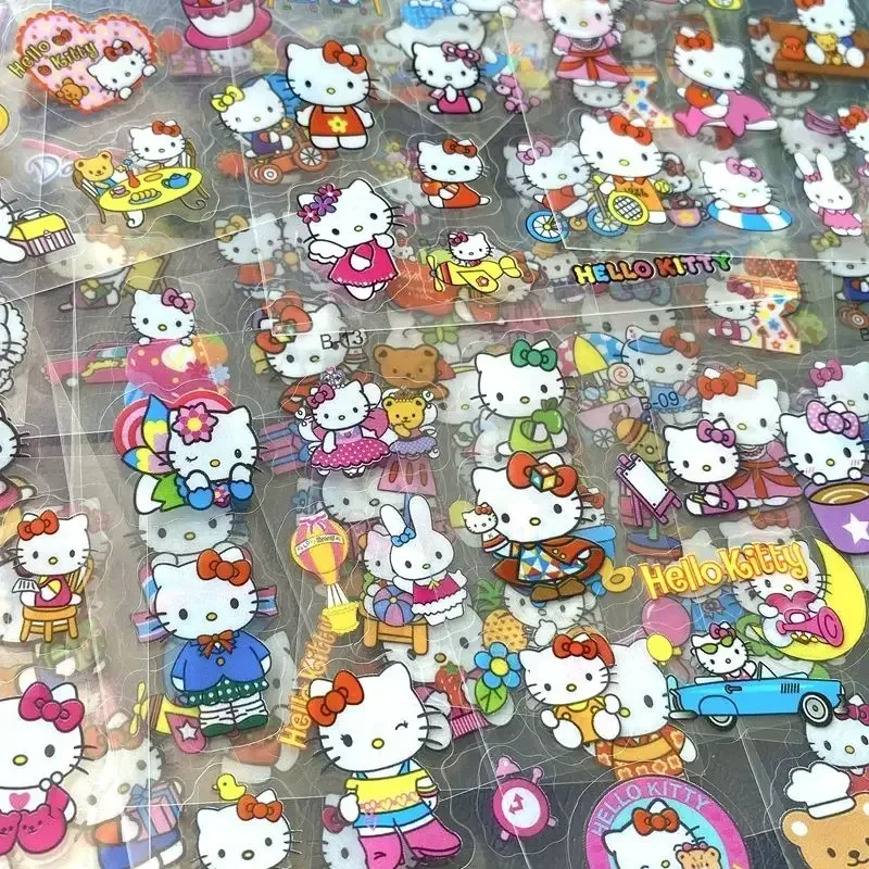 20 Sheets/Set Kawaii Sanrio KT Cat Stickers Toy Cartoon Decoration Hello Kitty Kuromi Melody Phone Cup Waterproof PET Sticker