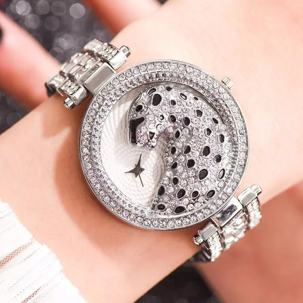 Iced Out Watch Diamound Luxury Women WristWatch Bling Leopard Gold Watch Ladies Watches for Women Simple Watch Quartz Gift Reloj