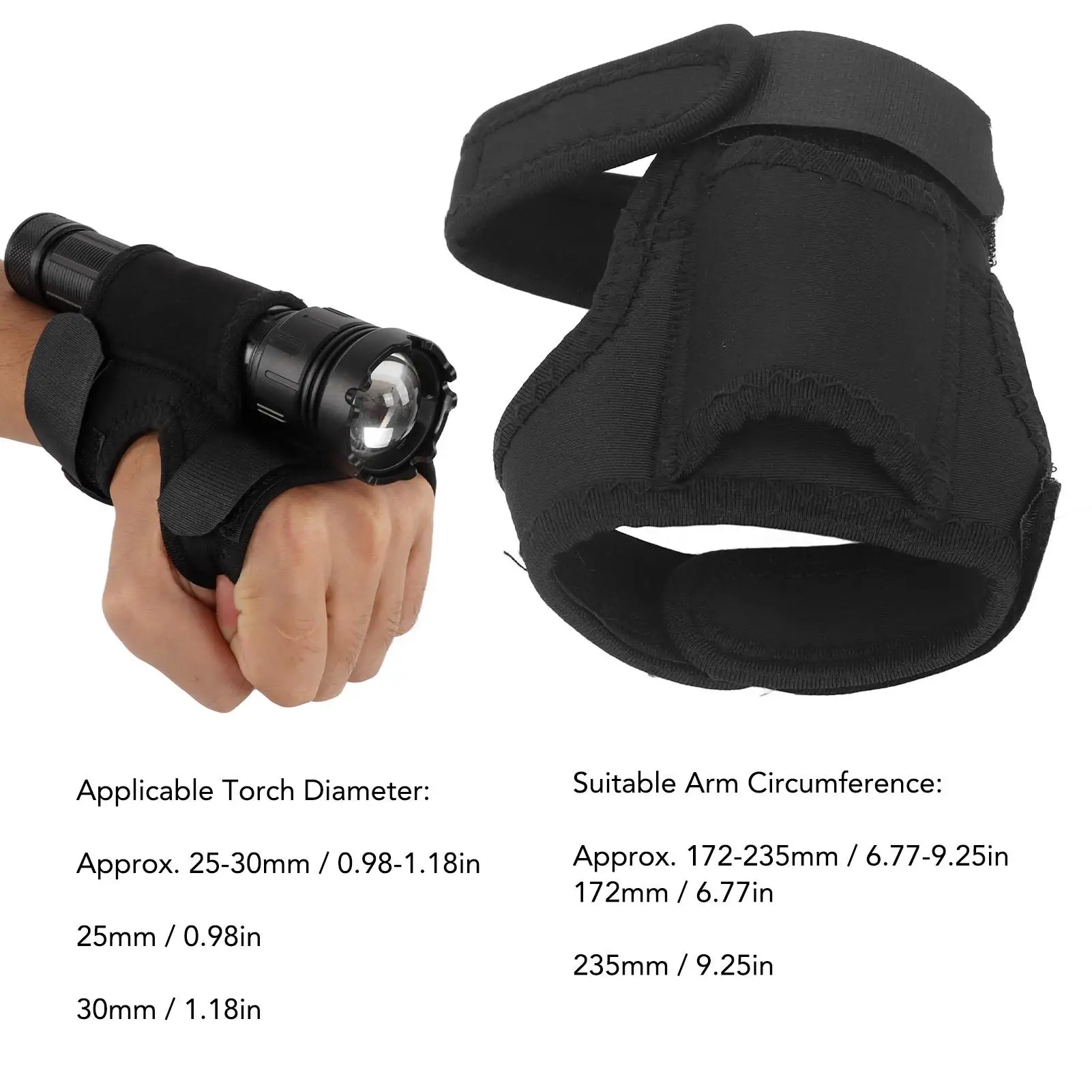 Funda táctica para linterna de muñeca, soporte de montaje para brazo de antorcha de buceo compacto ajustable para linterna de 25-30mm caza subacuática