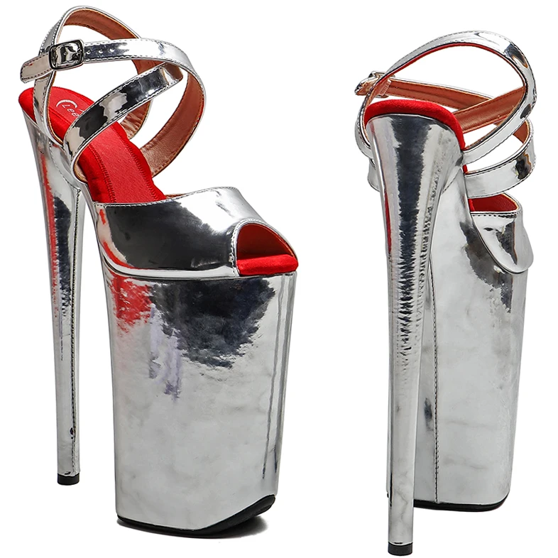 Leecabe 23CM / 9inches Shiny PU Upper  Small open toe  fashion  Platform High Heels Sandals Pole Dance shoes