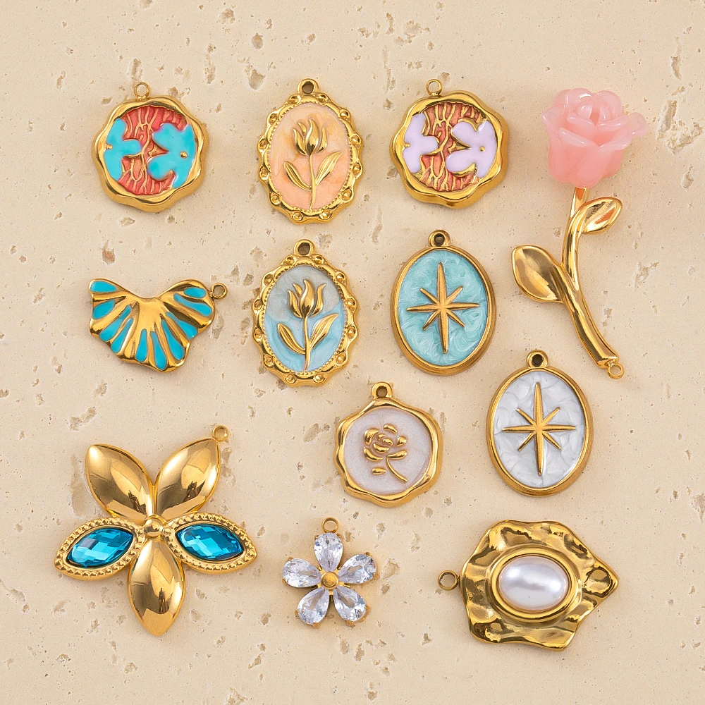 

2pcs Stainless Steel Flower Charms Heart Butterfly Pendants For DIY High Quality Jewelry Making Bracelet Necklace Accessories