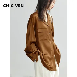 CHIC VEN Women Blouses New Korean Loose Butterfly Button Office Ladies Elegant Shirt Solid Long Sleeve Tops Spring Summer 2024