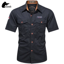 New Men's Casual Shirts Short Sleeve Pure Cotton Shirt Male Solid Oversized Military Cargo Shirts Men Clothing Shirt 5XL AF168