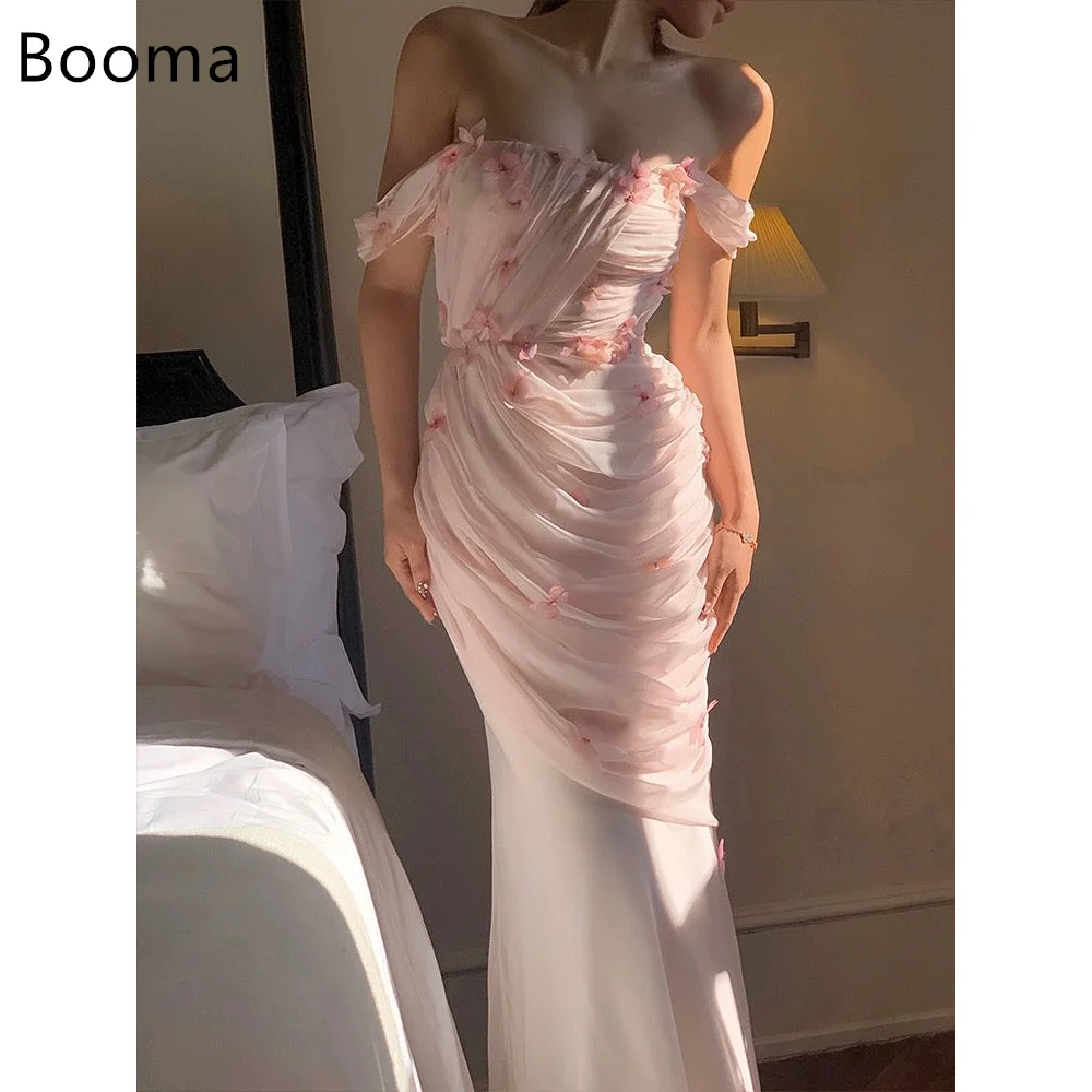 

Booma Mermaid Off The Shoulder Flowers Brown Evening Dresses Long Formal Dresses for Women Elegant Pleat Prom Gowns Custom Made