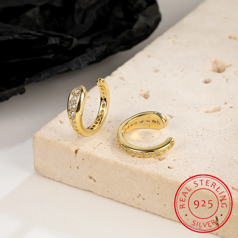 

Настоящее серебро 925 пробы, блестящие серьги с фианитом, милые животные, змеиные серьги-клипсы для женщин без пирсинга, ювелирные изделия Huggies