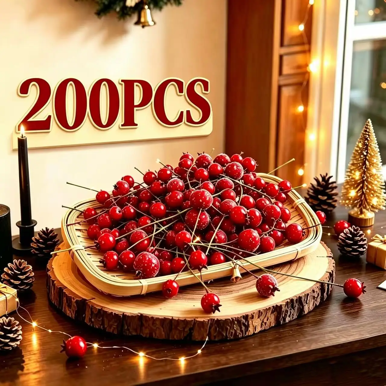100/200Pcs Artificial Plant Fruits Plastic Pomegranate Christmas Tree Filler Outdoor Wedding Home Table Scrapbook DIY Decoration