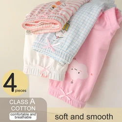 4pcs Cotton Boxer Shorts Girls Pure Cotton Cute Underpant Middle Large Children Briefs Baby Non-crotch Seamless Underwear 8-38kg
