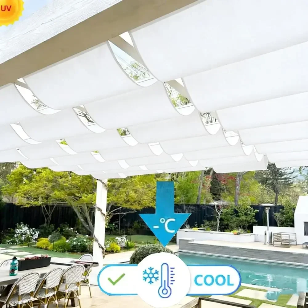 Retractable Wave Awning Cover Waterproo 8x30 T with Grommets Retractable Shade Sail Replacement Pergola Awning or Outdoor Garden