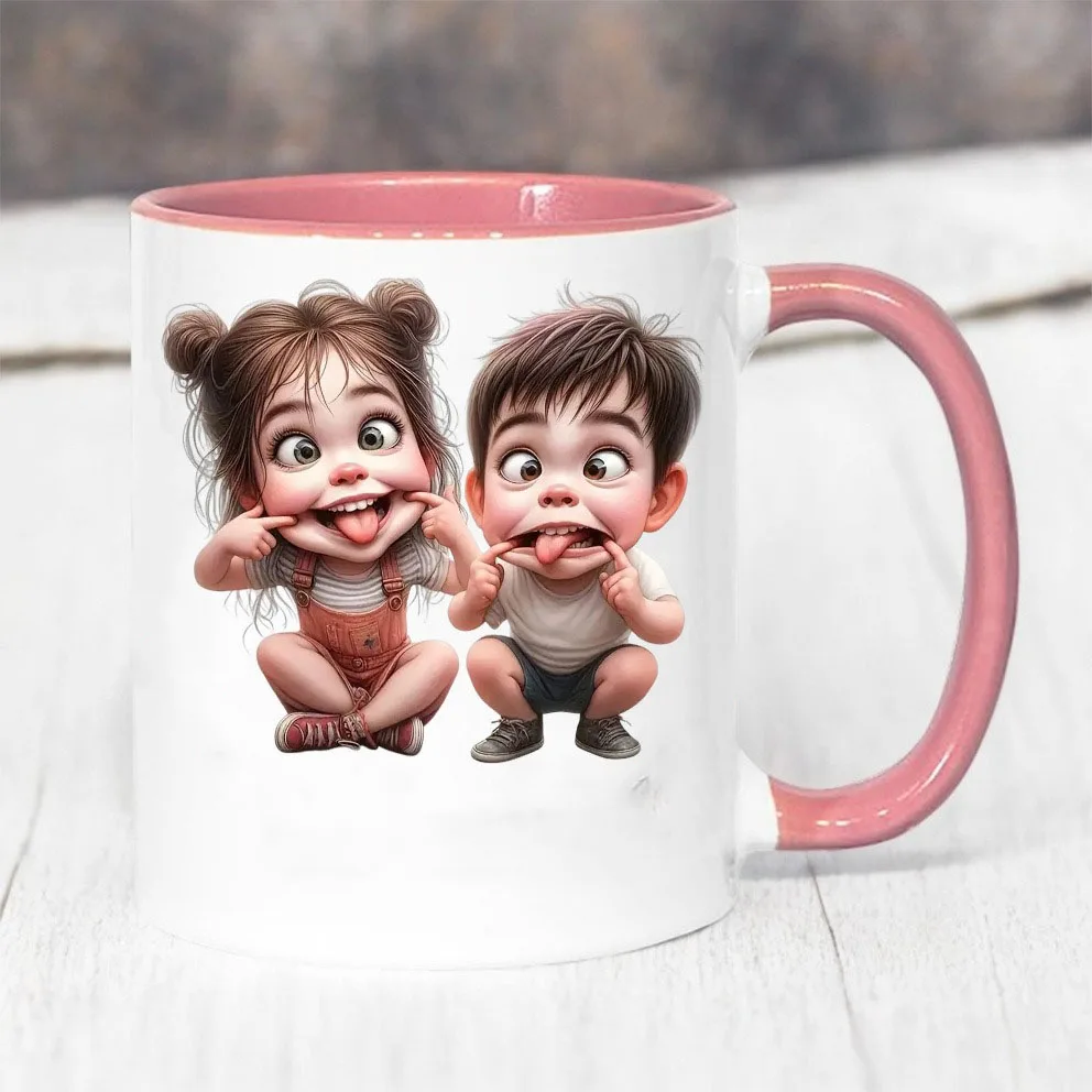High Quality 1 Personalized Coffee Cup (11OZ) Fun Funny Boy and Girl Pattern Design, 7 Color Options, Creative Personalized Cup, Humor Funny Mug Custom, Double-sided Printing Ceramic Cup, Dishwasher and Microwave Safe, Suitable for Hot and Cold Drinks, Co