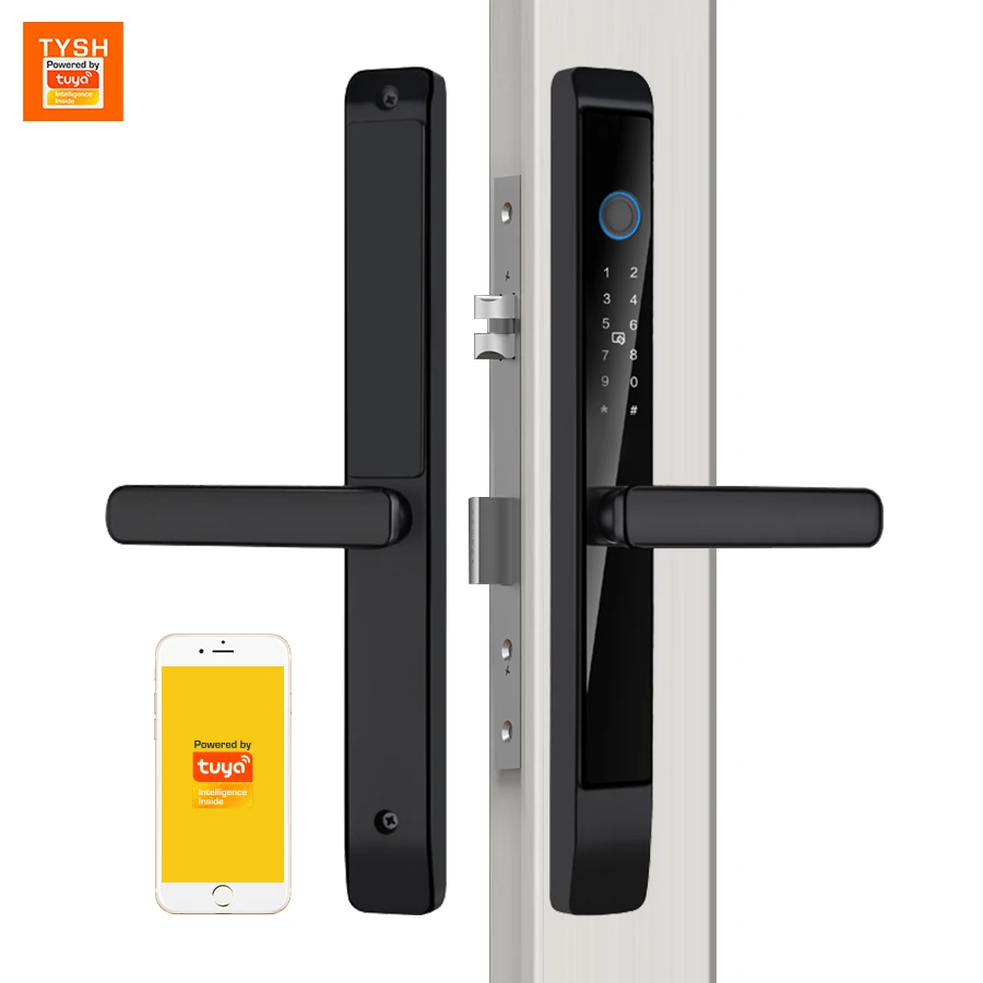 TYSH Tuya Auto unlock Waterproof Security Fingerprint Password Wood Hotel Bedroom Door Lock