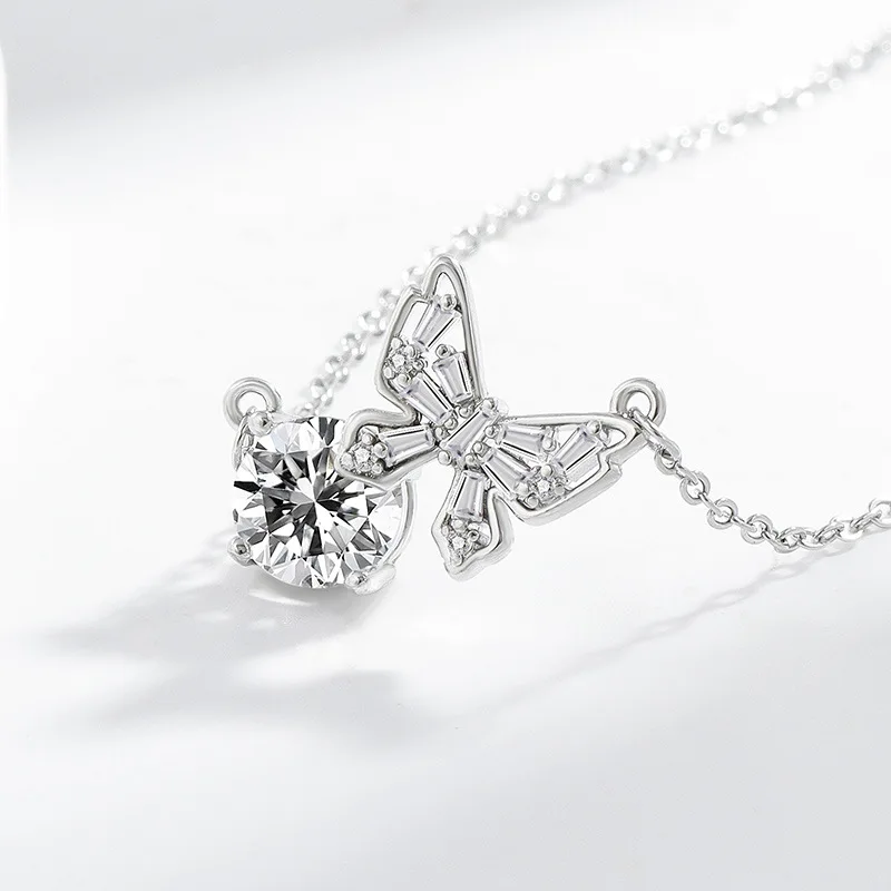 S925 Sterling Silver Delicate Butterfly Zircon Pendant Necklace French Romantic Art Clavicle Chain Valentine's Day Gift