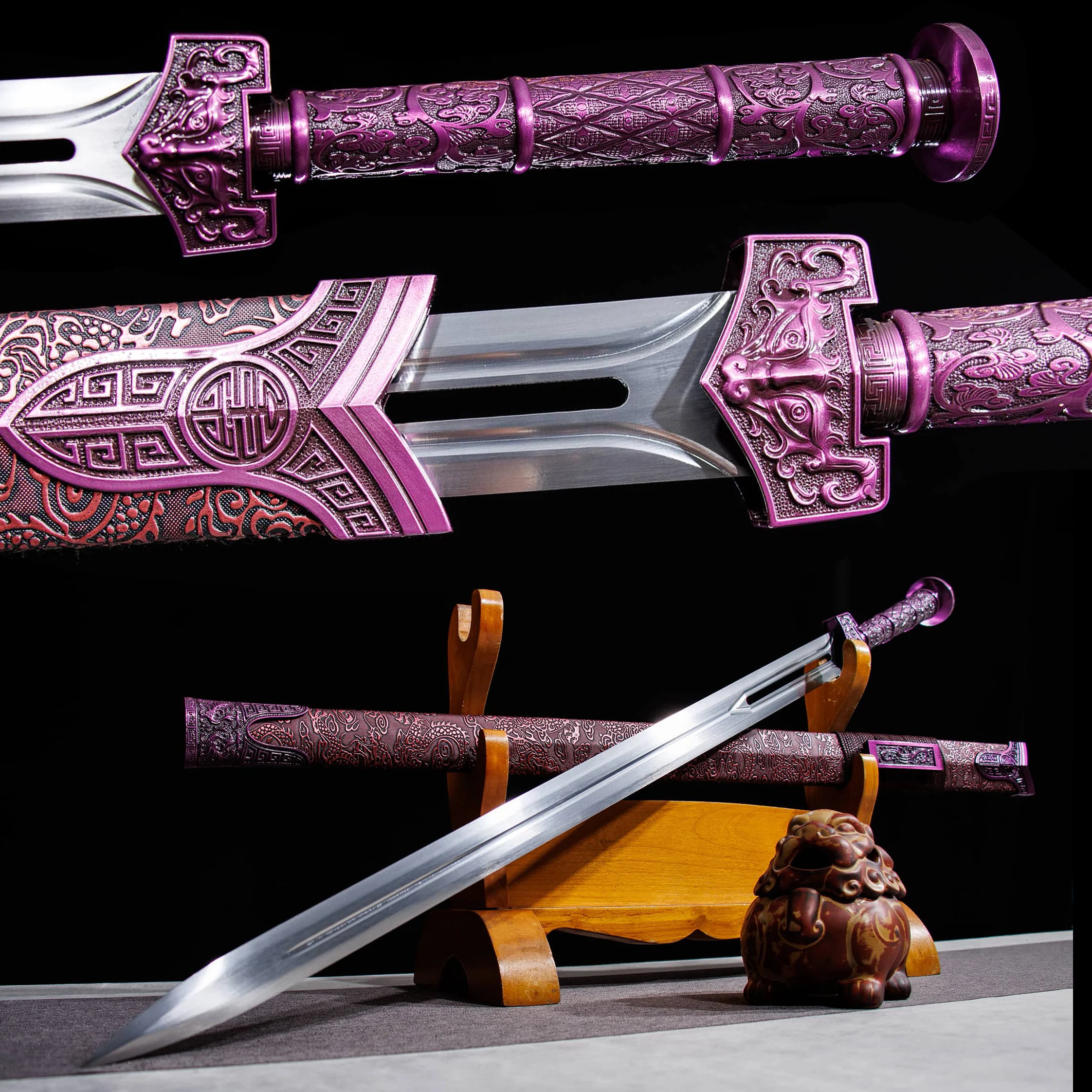 

102cm Medieval full tang Battle Preparation Carbon Steel sharp katana Chinese purple Han Sword Samurai Sword weapons cosplay