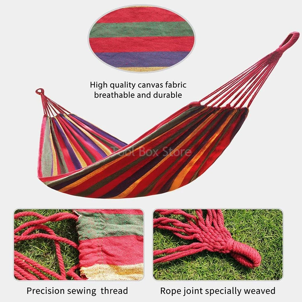 Single Wide Thick Canvas Hammock Outdoor Camping Leisure Swing Chair Portable Hanging Hammock Indoor Home Bedroom Sleeping Bed