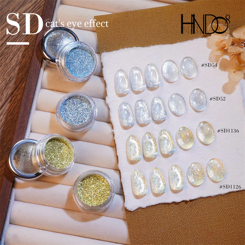 Polvo Magnético HNDO Platinum Gold Silver Cat Eye con Efecto Brillante para Decoración de Uñas con Gel, Diseño de Purpurina y Pigmento