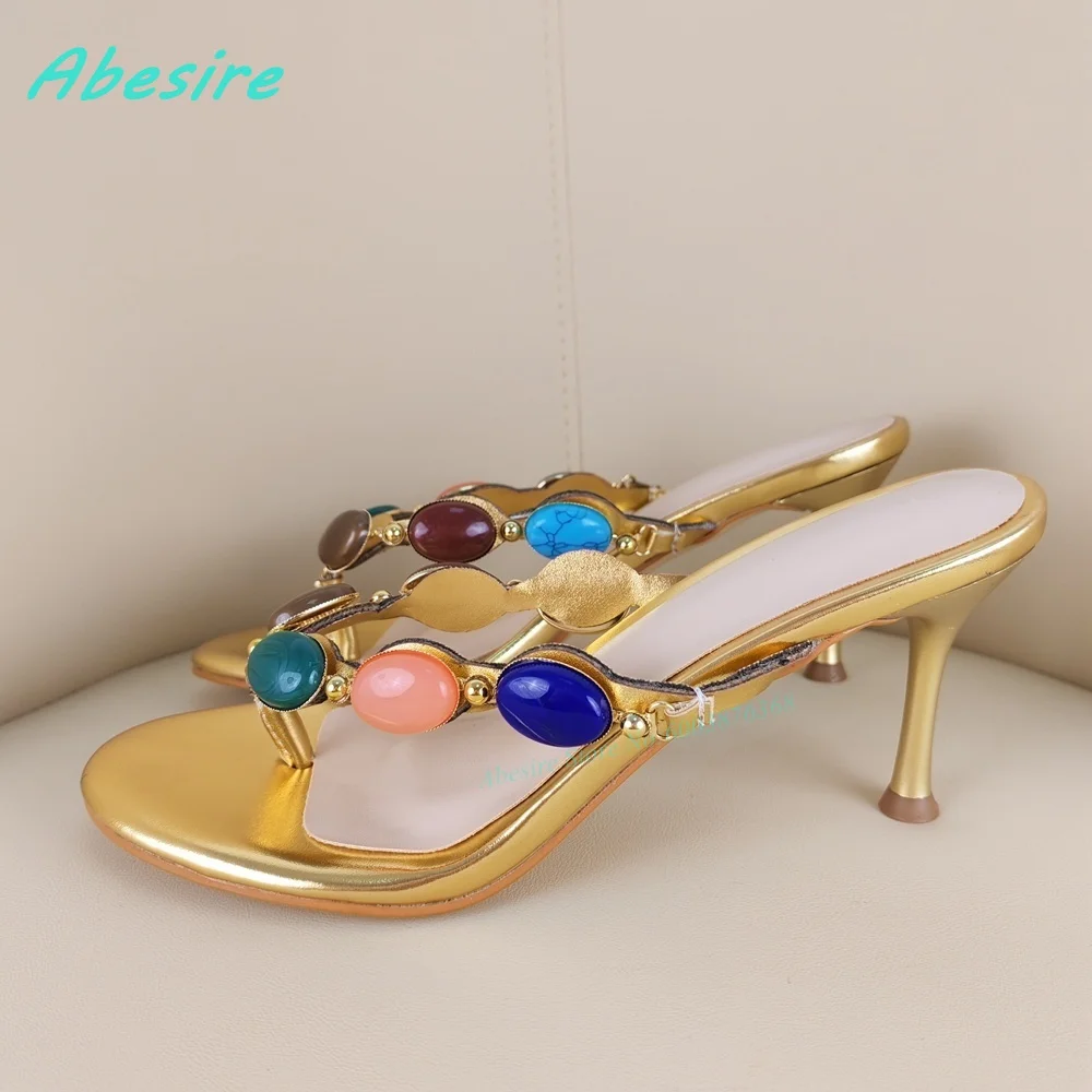 

Colorful Jewelry Clip Toe Slippers Gemstone Mixed Colors Women's Slippers Retro Patent Leather Stiletto Heels Shoes Luxury 2026