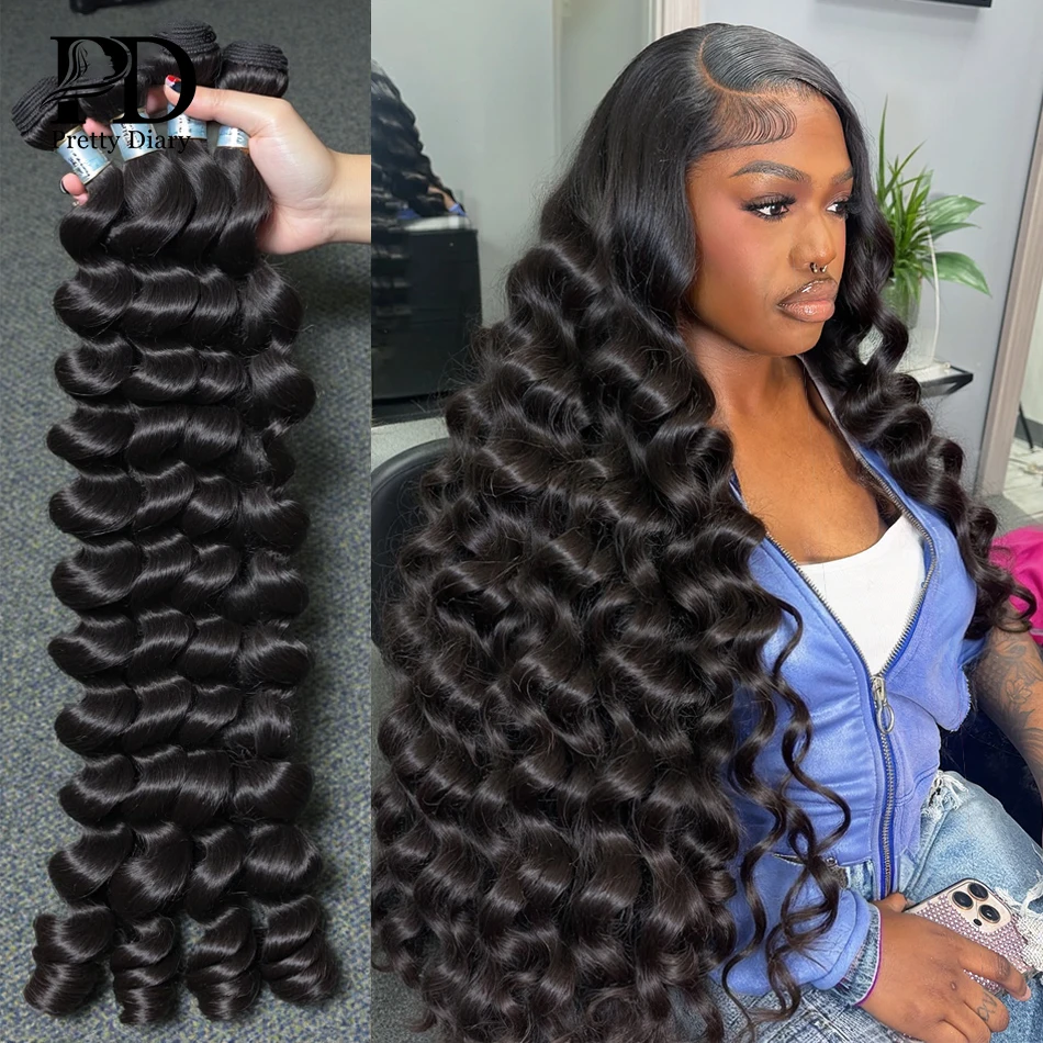 30 38 40 Inch Loose Deep Wave Double Weft Human Hair Curly  display picture 3