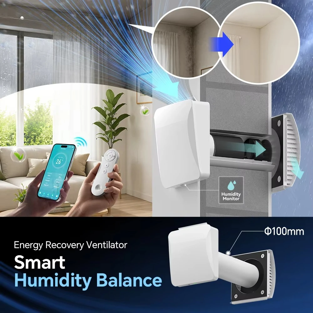 Energy Recovery Ventilation and VMC Air Wall Mounted Smart Air Freshener for Bedroom Silent Sleep