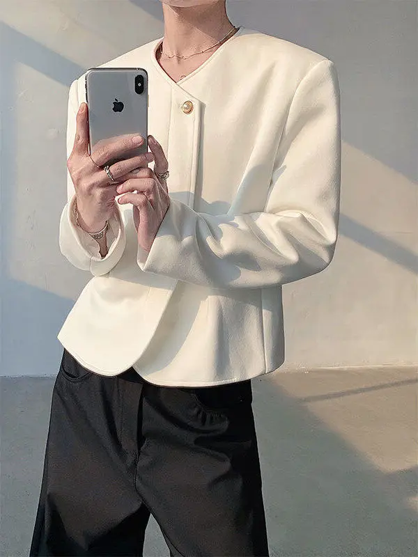 

Весенний модный пиджак с жемчужными пуговицами, мужская модель, с подплечниками, высококачественный повседневный костюм