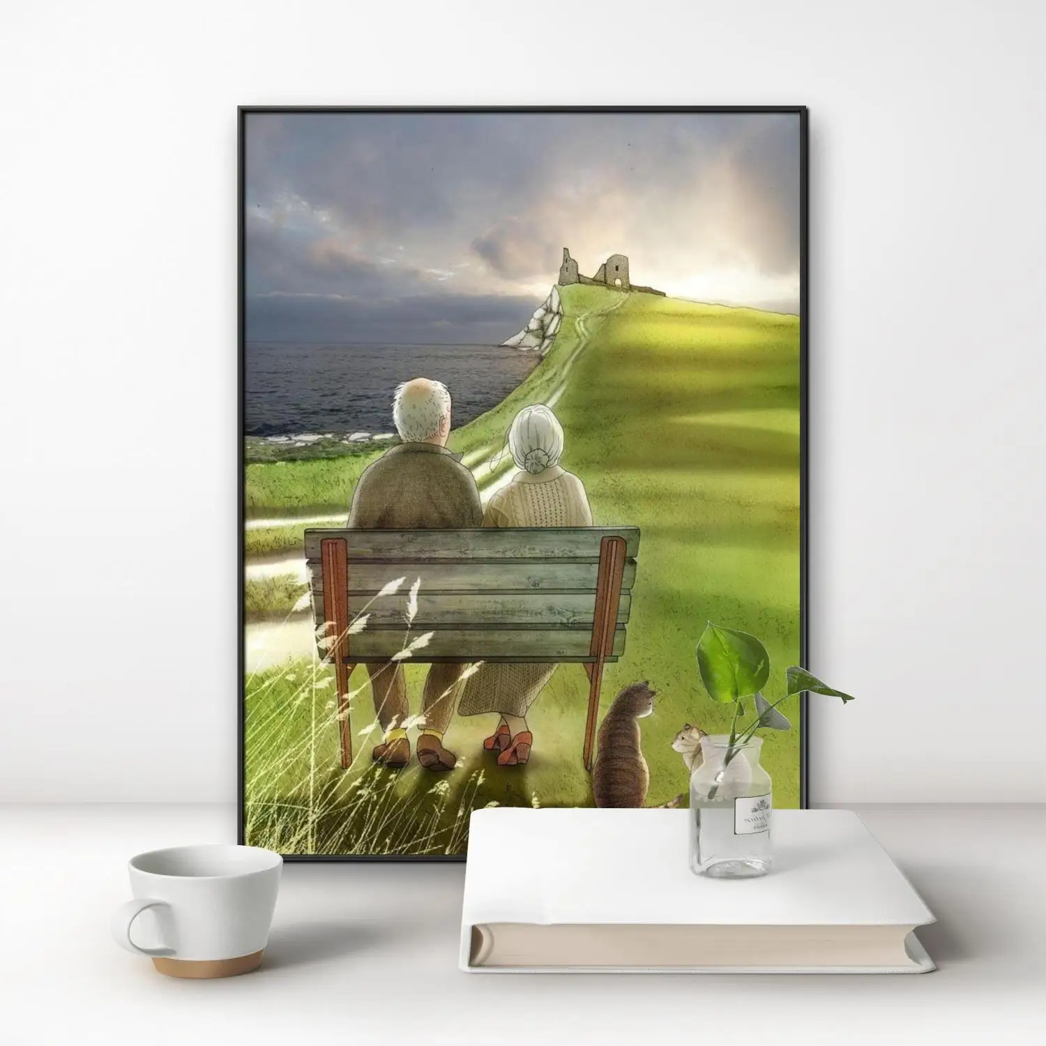 Elderly Couple Back View Holding 5D Diamond Painting Nostalgia and warmth DIY Diamond Embroidery Home Wall Decor elder Gifts