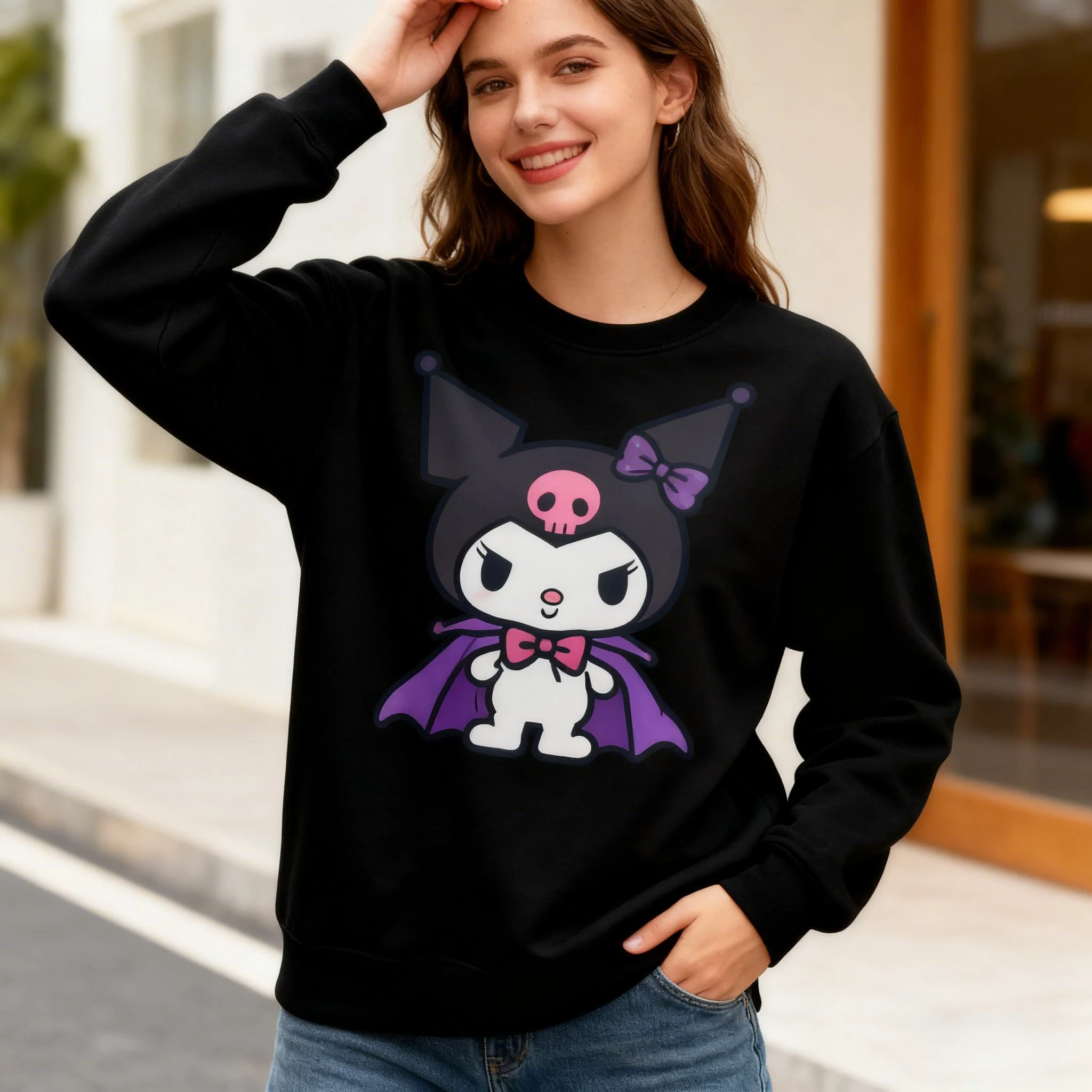 2026 Autumn and Winter Kuromi Ugly and Cute Trendy Christmas Sweater, Family, Children, Women, Casual Round Neck Sweater