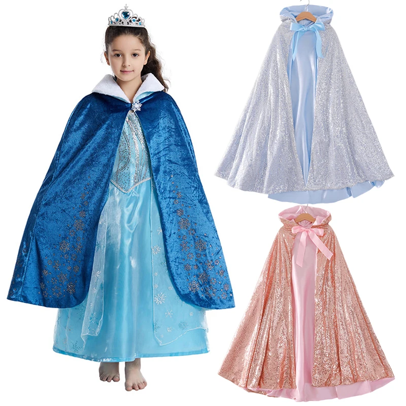 Anime Disney Elsa Cosplay Frozen Children Princess Cape Elsa Queen Baby Cape Christmas Halloween Cos Party Girl Crown Dress Gift