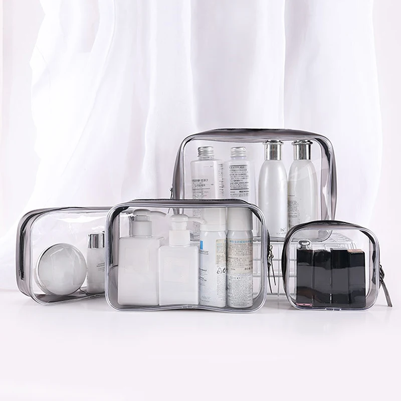 Transparente PVC Sacos De Armazenamento, Organizador De Viagem, Limpar Maquiagem Bag, Esteticista, Toiletry Bag, 1 Pc, 4Pcs