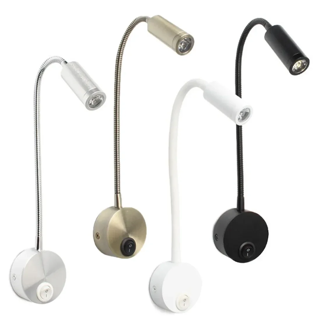 Bronze 3W LED Reading Light Black White Silver Gooseneck Wall Lamp for Bed Headboard Desk 4000K Bedside Switch  Night
