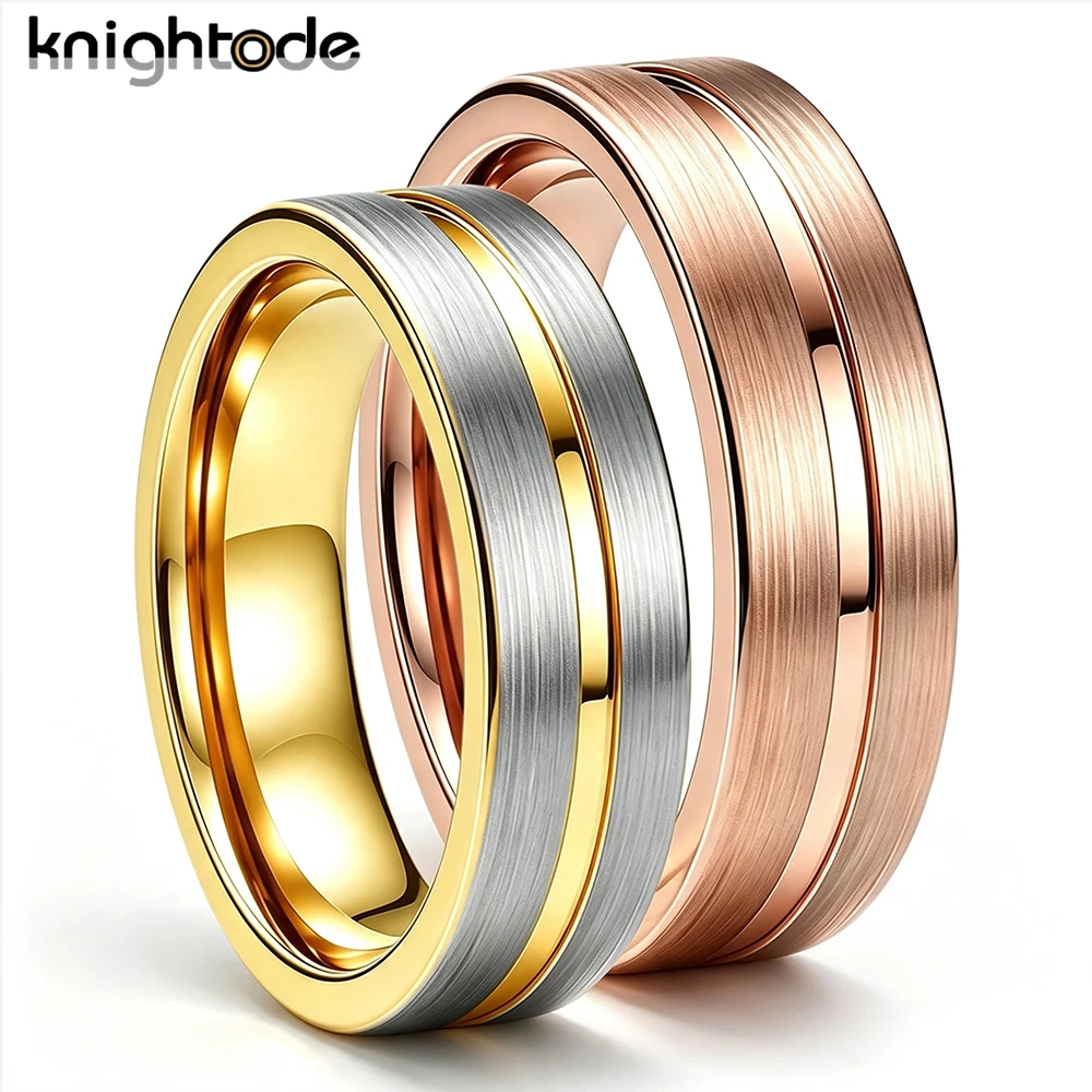 Bague de mariage en carbure de tungstène de 6 mm, haute qualité, rainurée brossée, ajustement confortable pour hommes et femmes, bague de fiançailles pour couple