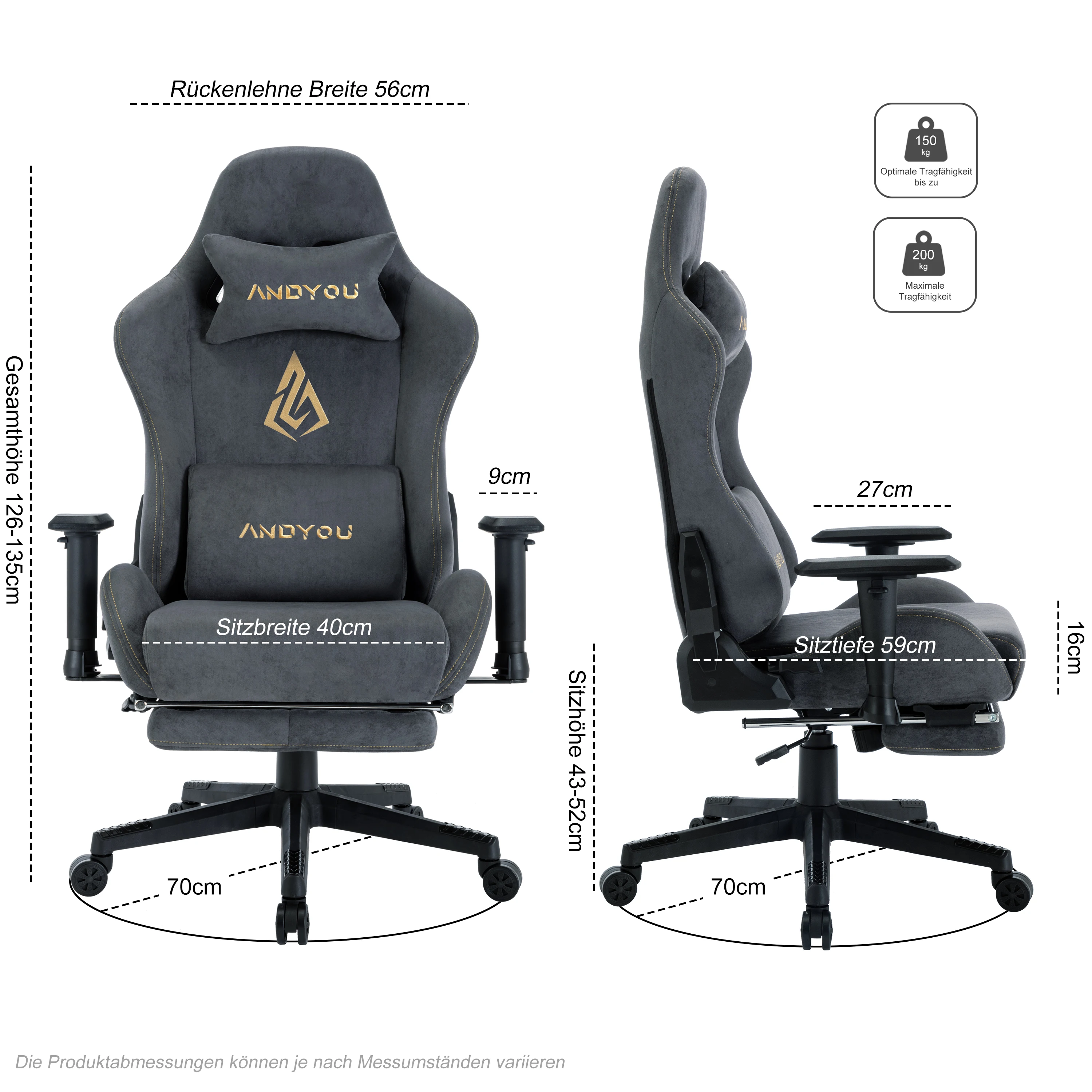 Andyou-Silla de ordenador con reposapiés y soporte Lumbar, asiento ergonómico ajustable en altura, para PC, Gaming