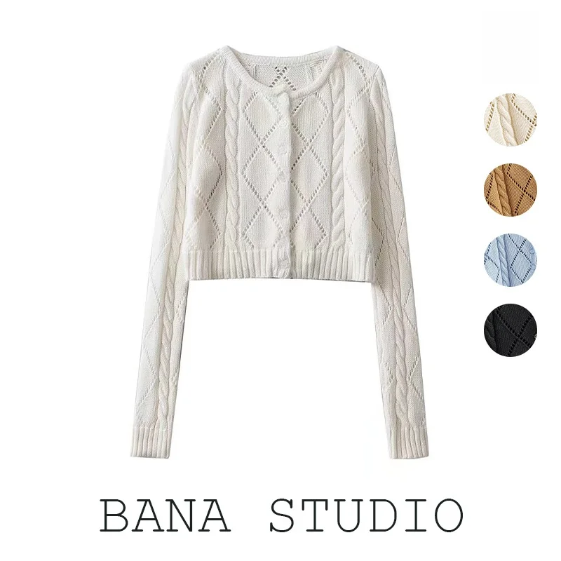 

Ele ort Knitted Sweater Women's Thin Cardigan Slim Fit Sweet And Spicy BANA White Color Commute Sle Pure Color