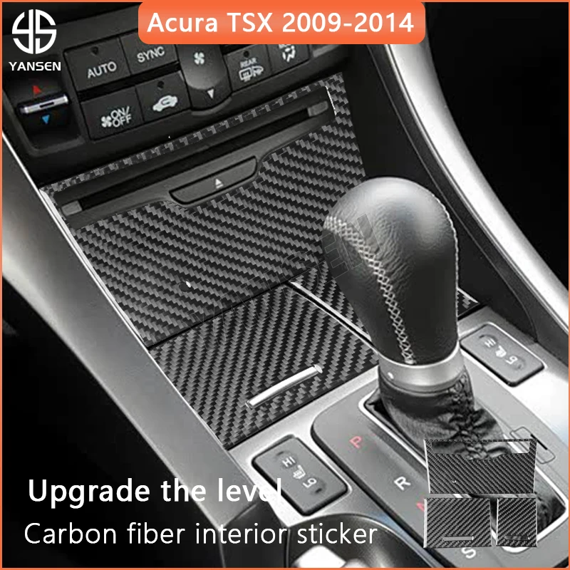 

For Acura TSX 2009-2014 Real Carbon Fiber Sticker Center Control Ashtray Storage Panel Cover Car Accessories Interior Decorative