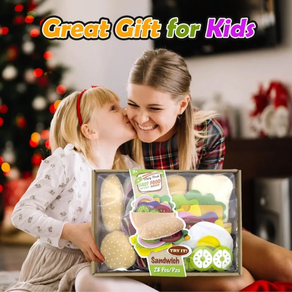 Um conjunto de material de pelúcia conjunto de alimentos de feltro interativo criativo hambúrguer sanduíche brinquedo armazenamento portátil crianças jogar comida crianças jogar